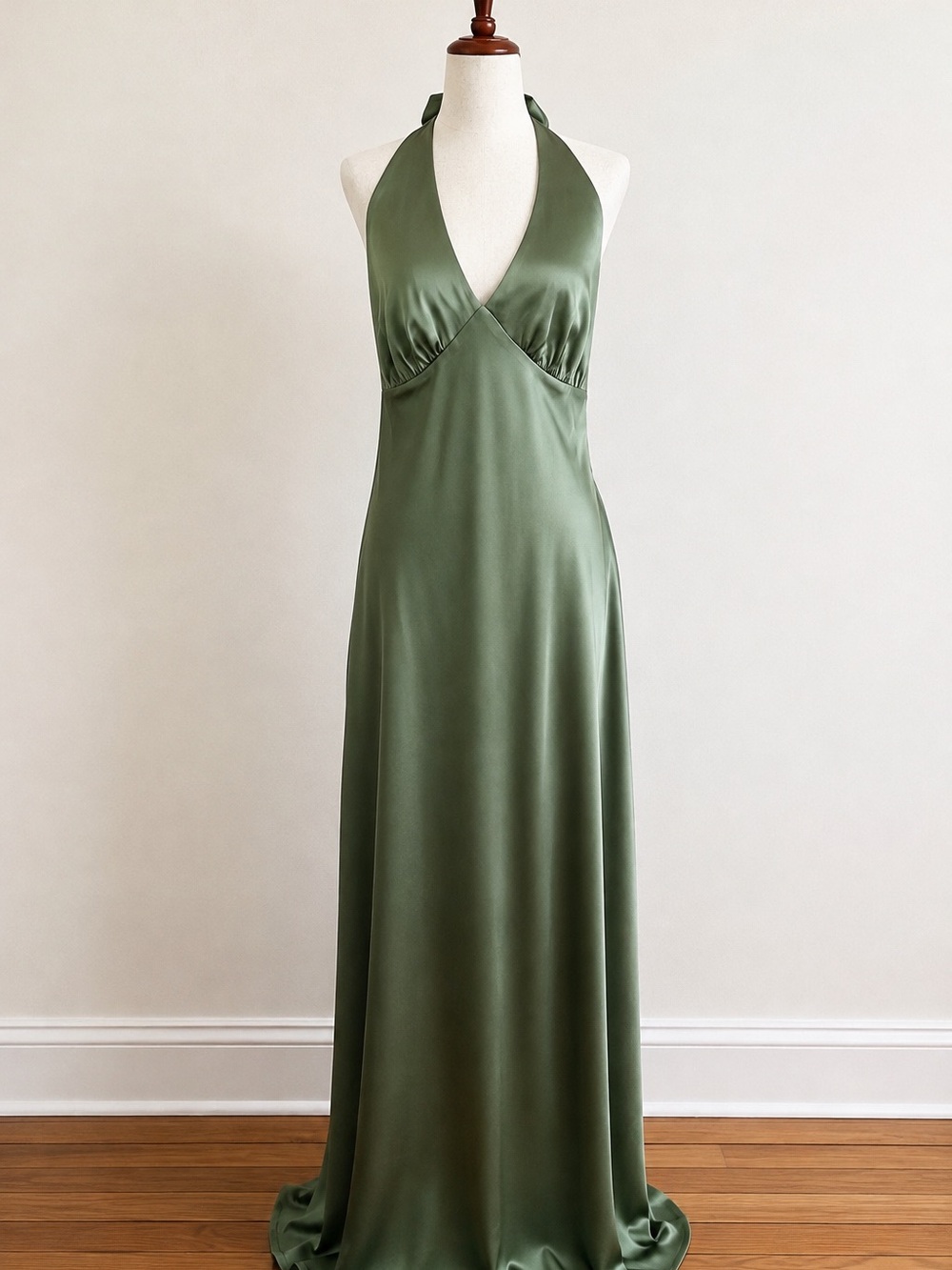 Abercrombie & Fitch NWT Sage Green Satin Halter Maxi Dress XL Open Back